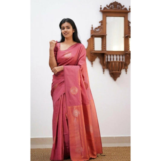 Peach Litchi Silk Saree