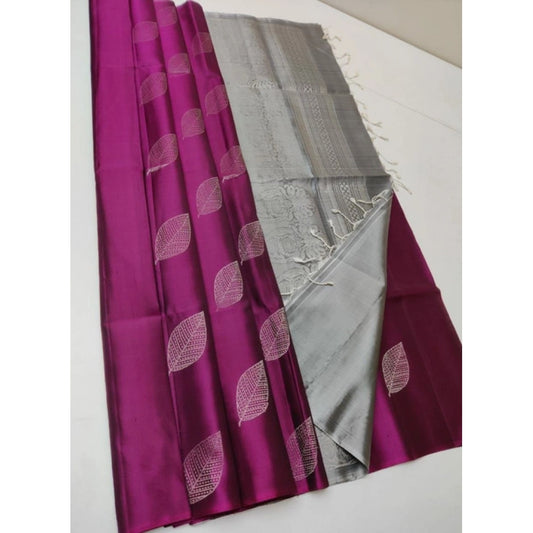 Magenta Silver Litchi Saree