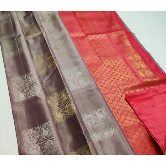 Brown Orange Silk Saree