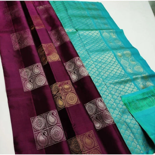 Maroon Turquise Silk Saree