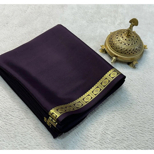 Generic Women's Crepe Chit Pallu Solid Saree With Unstitched Blouse 5.5Mtr (Grey)