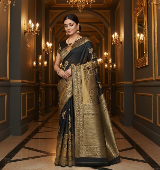 Black Banarasi Silk Weaving Saree