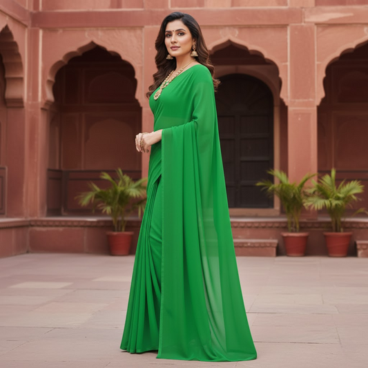 Dark Green Georgette Plain Saree