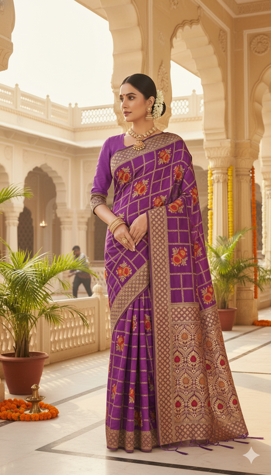 Generic Women's Organza jacquard Embellished Saree With Unstitched Blouse 5.5Mtr (Pink)