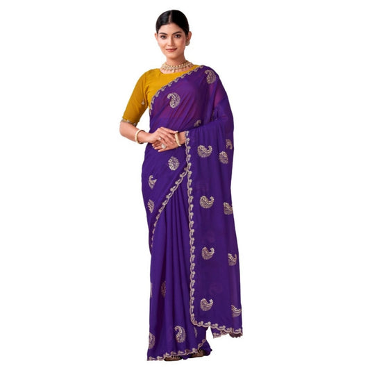 Generic Women's Digital Printed  Georgette Saree With Unstitched Blouse (Purple, 5-6 Mtrs)