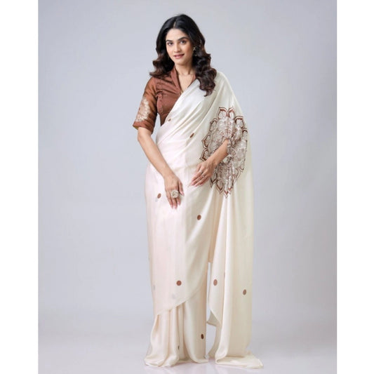 Off White Crepe Silk Saree
