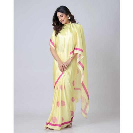 Light Yellow Crepe Silk Saree