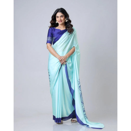 Turquoise Crepe Silk Saree