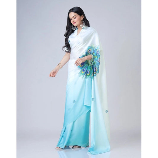 Sky Blue Crepe Silk Saree