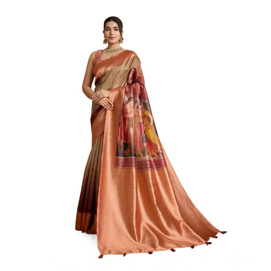 Peach Silk Printed Saree
