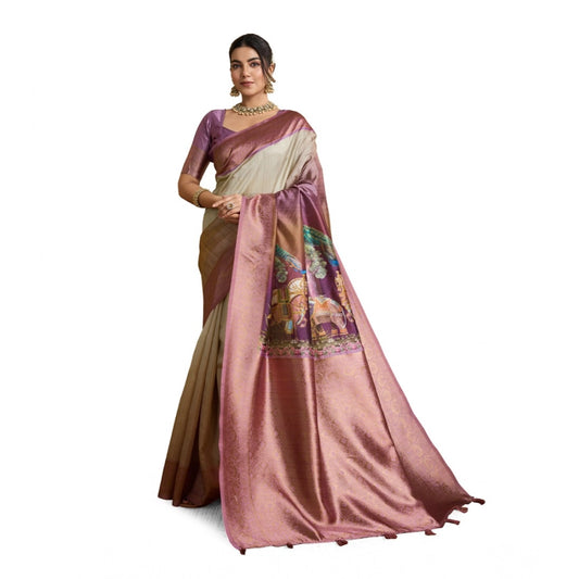 Wine Silk Printed Saree