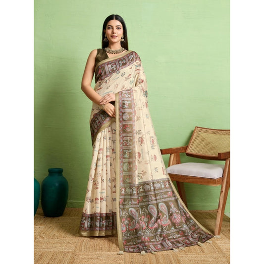 Cream Silk Saree