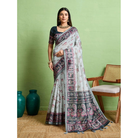 Elegant Grey Silk Saree