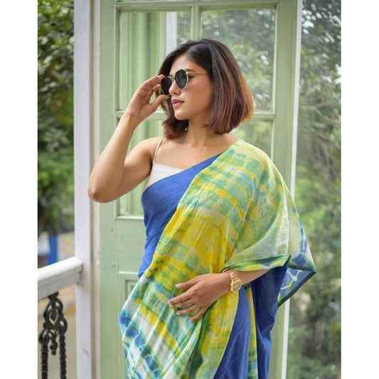Blue Linen Saree