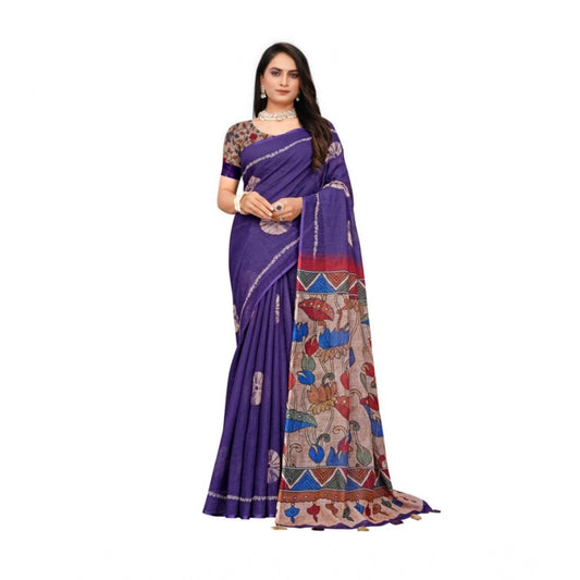 Purple Linen Printed Saree
