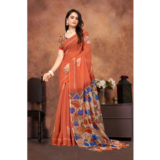 Red Linen Printed Saree