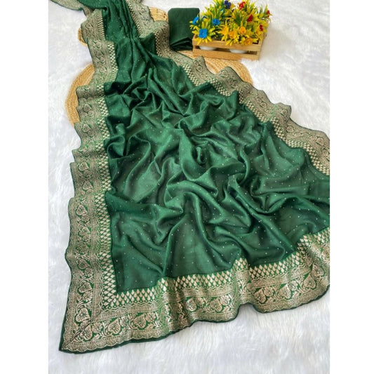 Dark Green Silk Embroidered Saree