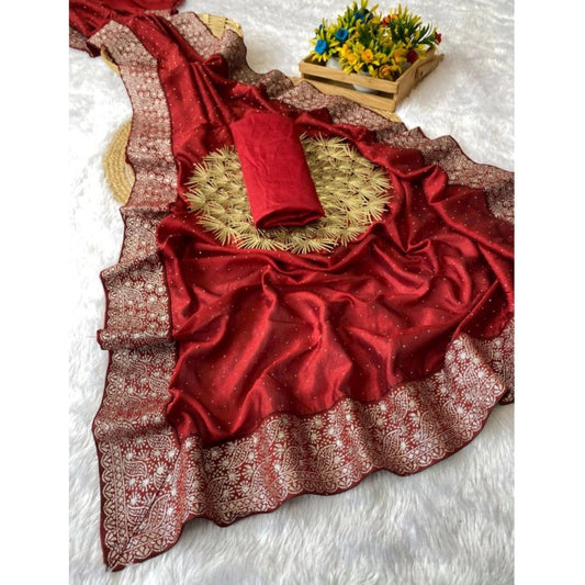 Red Silk Embroidered Saree