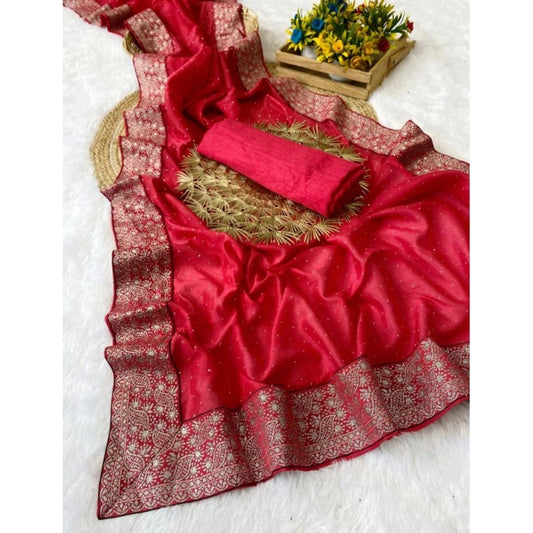 Pink Silk Embroidered Saree