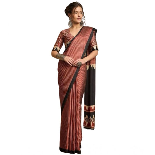 Rust Black Satin Printed Saree