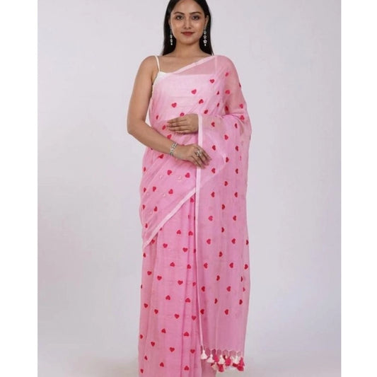 Pink Linen Printed Saree