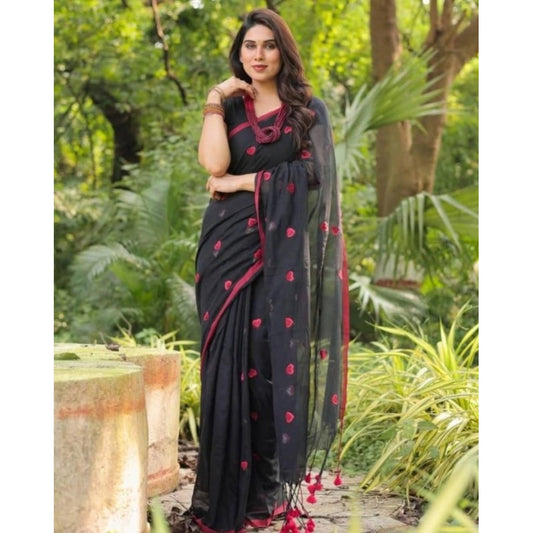 Black Linen Printed Saree