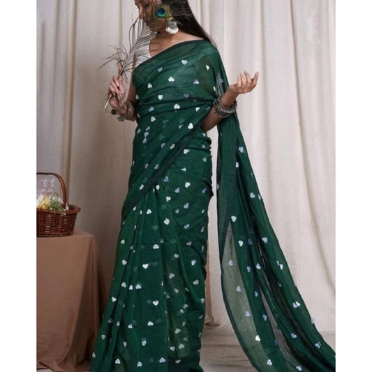 Green Linen Printed Saree