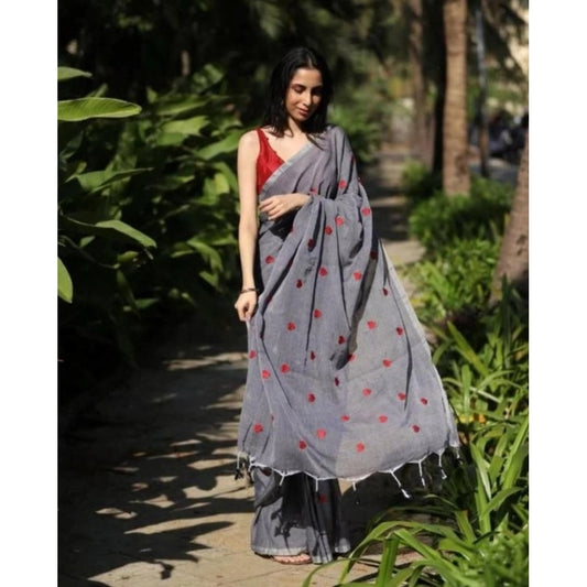 Grey Linen Printed Saree