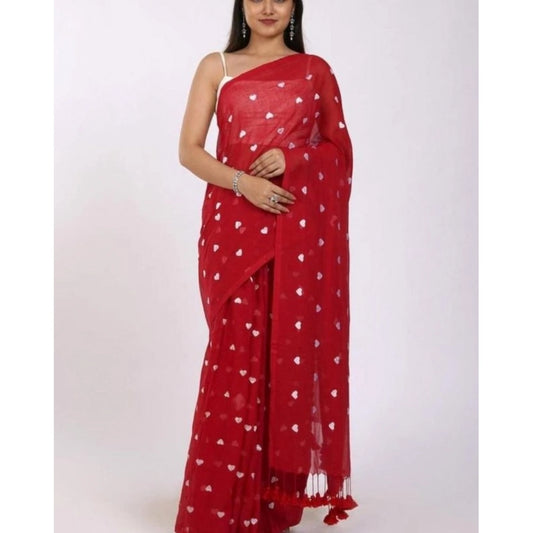 Red Linen Printed Saree