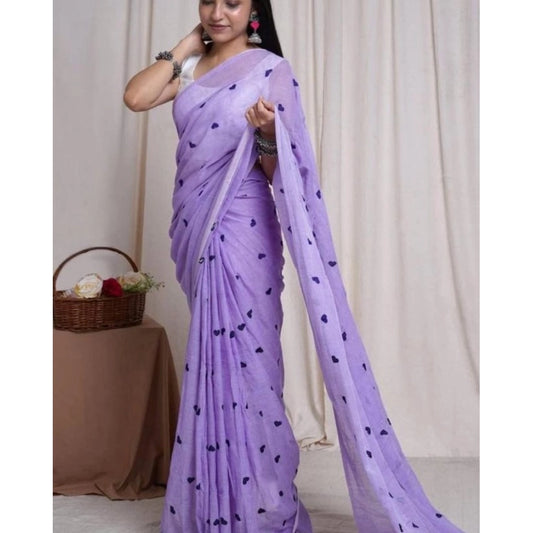 Purple Linen Printed Saree