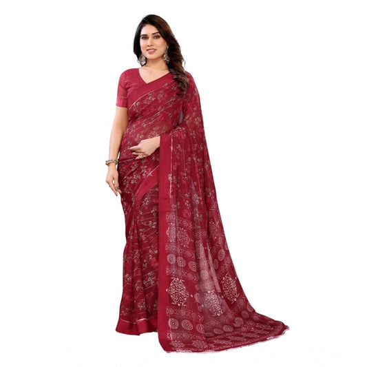 Red Georgette Printed Saree
