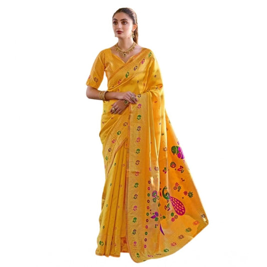 Generic Women's Silk Blend Paithani Weaving Saree With Unstitched Blouse 5.5Mtr (Mustard)