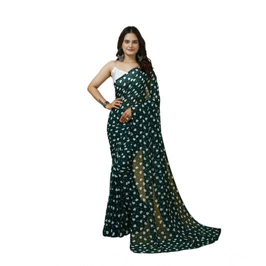 Generic Women's Georgette Printed Saree With Unstitched Blouse 5.5Mtr (Green)