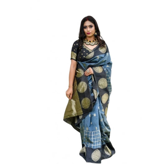 Grey Lichi Silk Saree