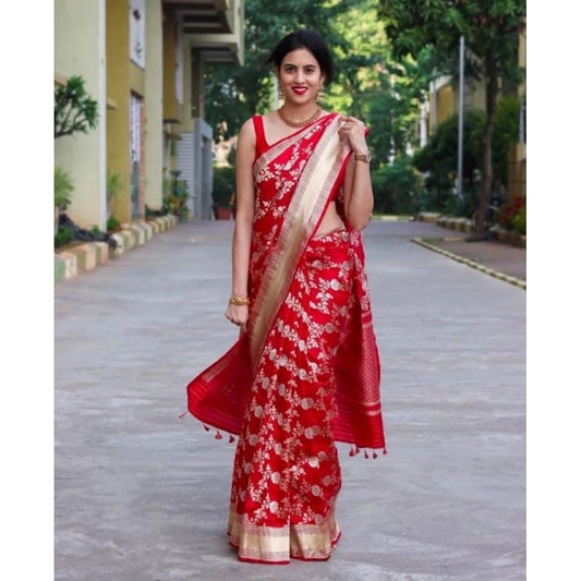Red Lichi Silk Saree