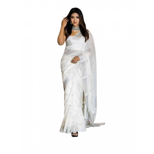White Lichi Silk Saree