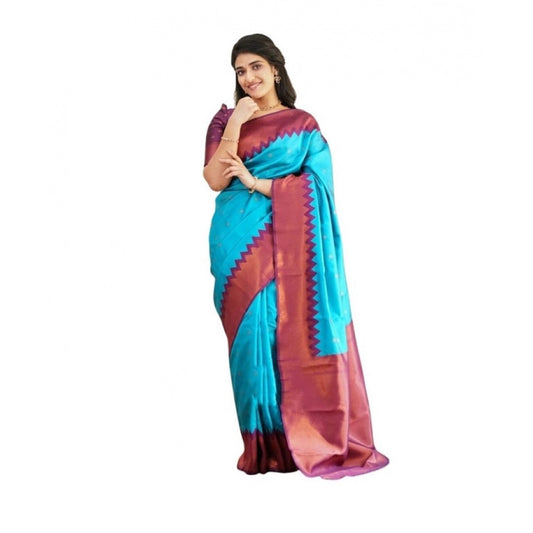 Sky Blue Lichi Silk Saree