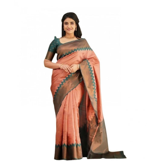 Peach Lichi Silk Saree