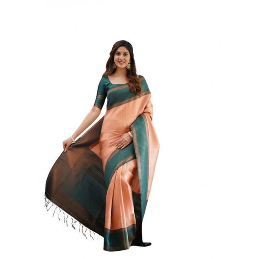 Orange Lichi Silk Saree