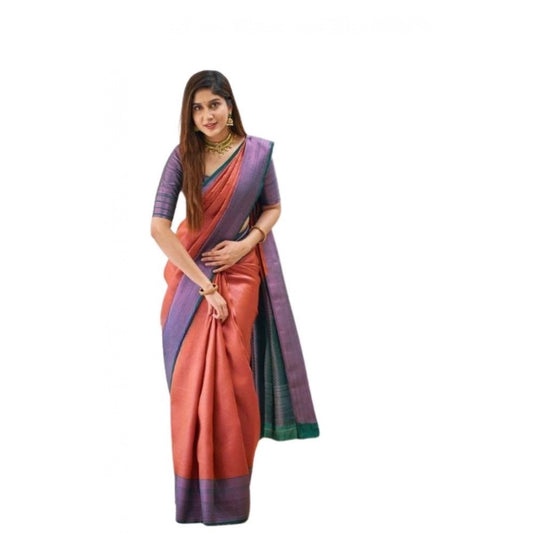 Orange Lichi Silk Saree