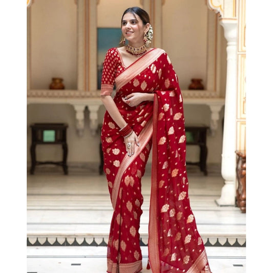 Red Lichi Silk Saree