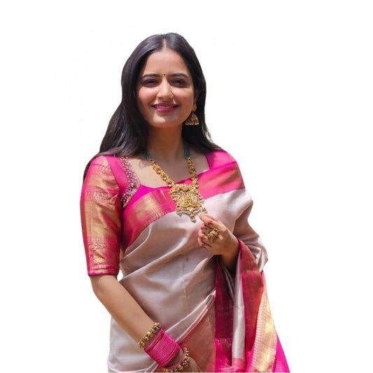 Grey Lichi Silk Saree