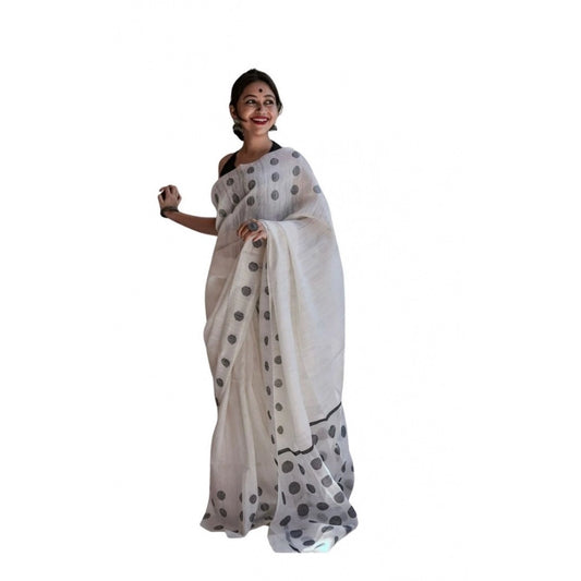 White Lilan Printed Saree