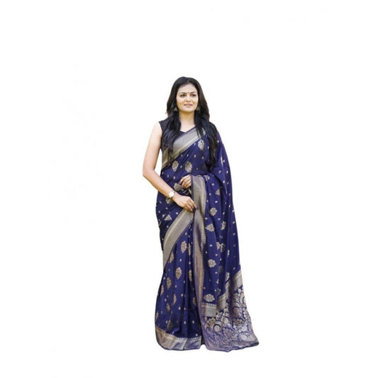 Navy Blue Lichi Silk Saree