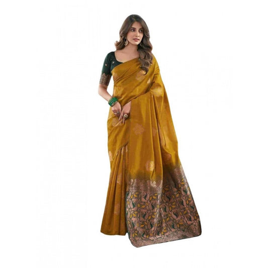 Mustard Lichi Silk Saree