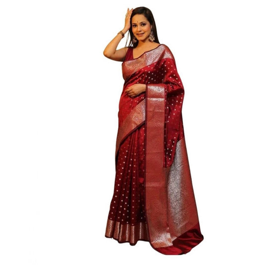 Maroon Lichi Silk Saree