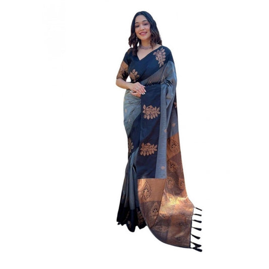 Grey Lichi Silk Saree