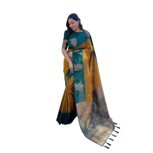 Mustard Lichi Silk Saree