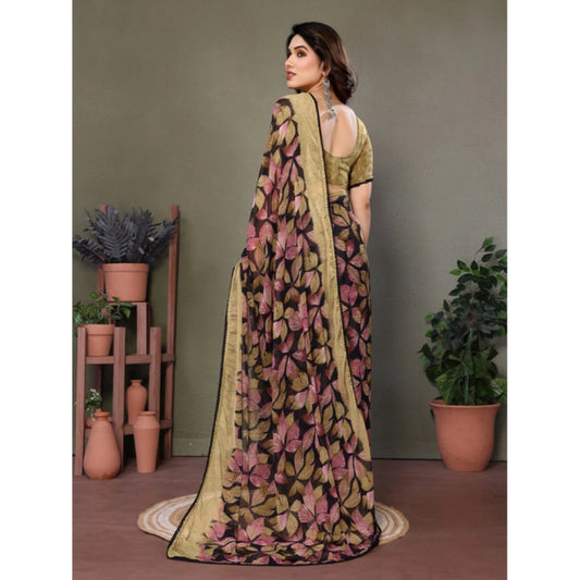 Beige Chiffon Printed Saree