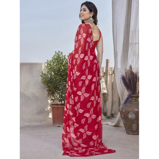 Red Chiffon Printed Saree